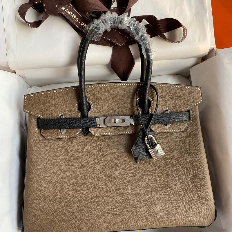 Hermes Birkin30EP Colored Elephant Grey and Black Silver Button